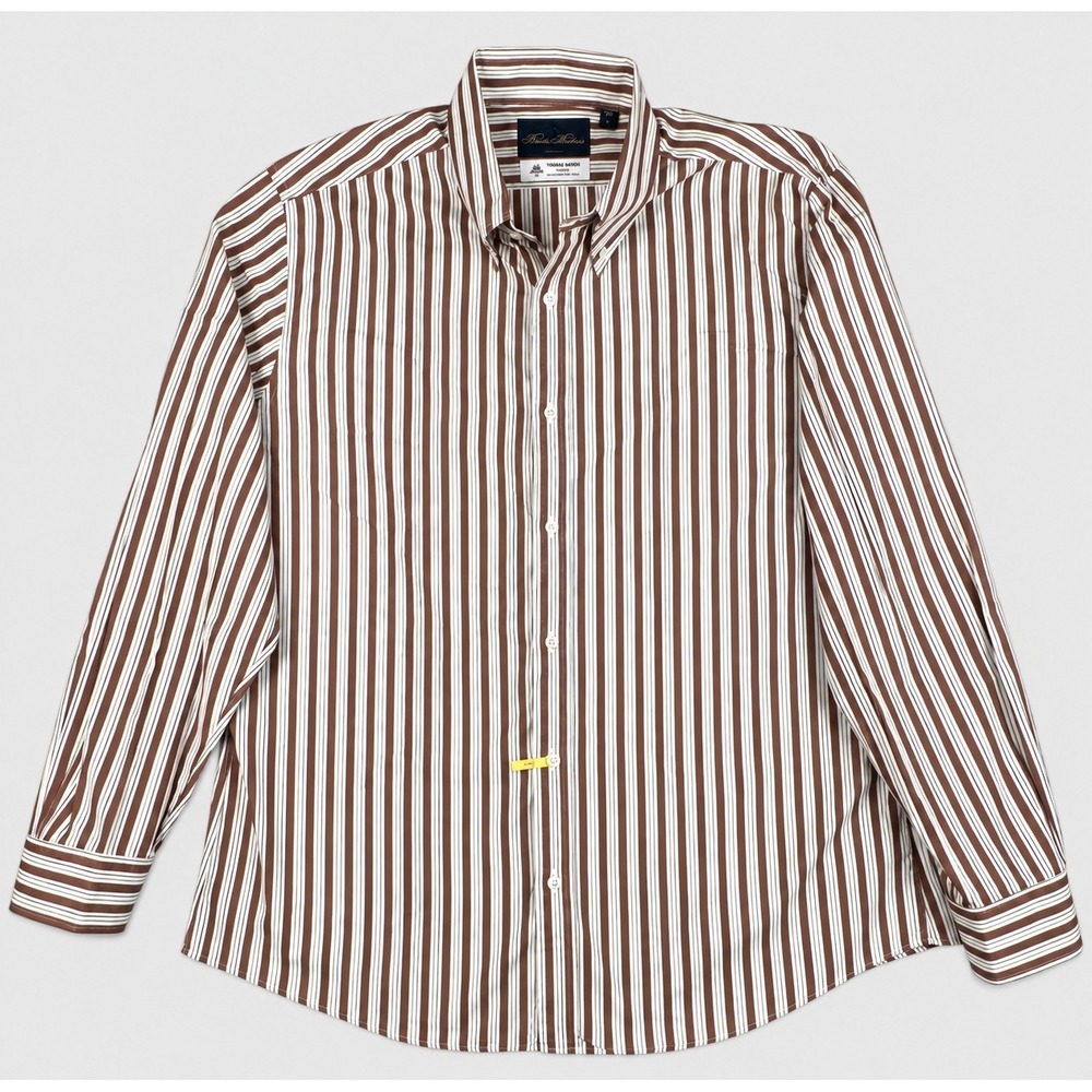 Brooks Brothers Regent Shirt Men XL Brown Stripe Thomas Mason Italian Fabric USA